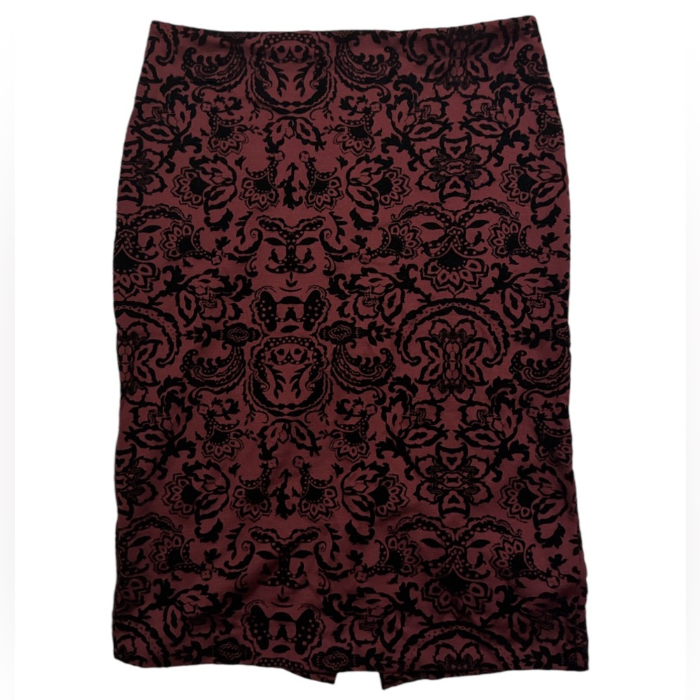 Linda Matthews Vamp Goth Brocade flocked pencil skirt back middle slit Sz 8